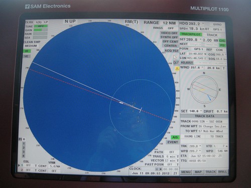 Blick auf den Radarschirm der Hanjin-Athens