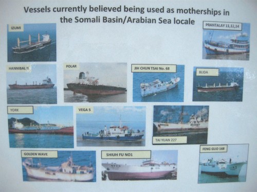 Plakat mit Fotos von Mutterschiffen der Piraten
