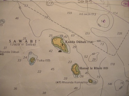 Seekarten-Detail der Inselgruppe "Tränen Allah's"